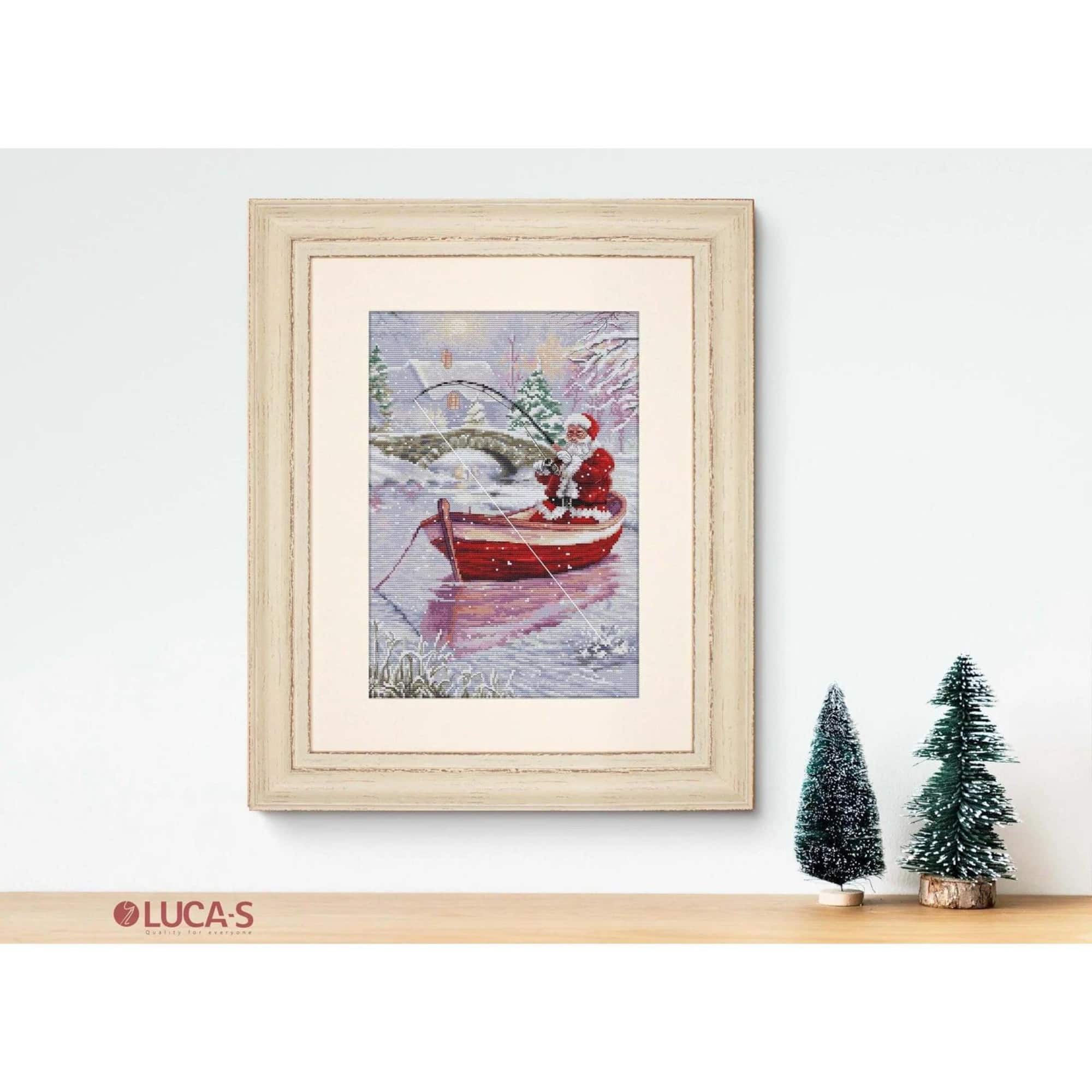 Luca-S Santa Fishing Counted Cross Stitch Kit